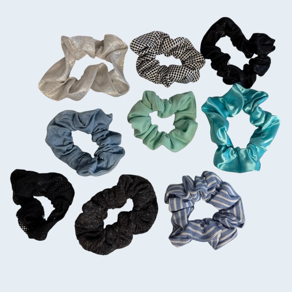 Set of 9 Scrunchies in multiple colors & fabrics